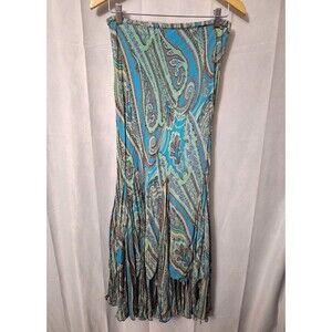 VTG 90's Y2K Paisley Handkerchief Waterfall Mermaid Fairy Maxi Skirt Sz L Sequin